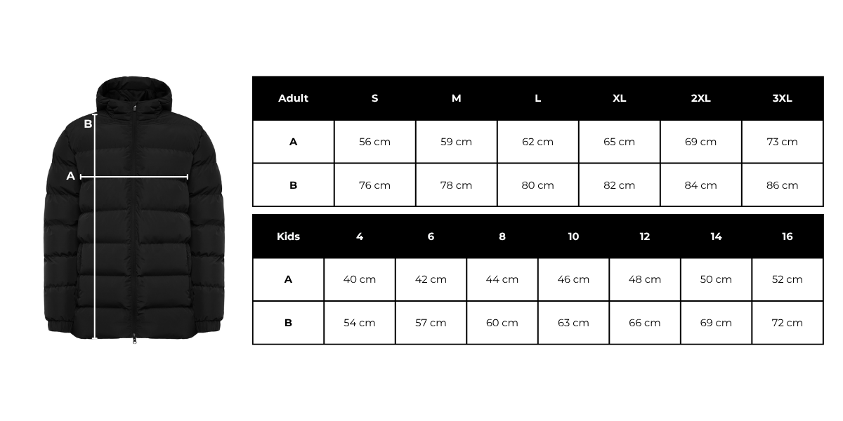 Nepal parka size chart EN