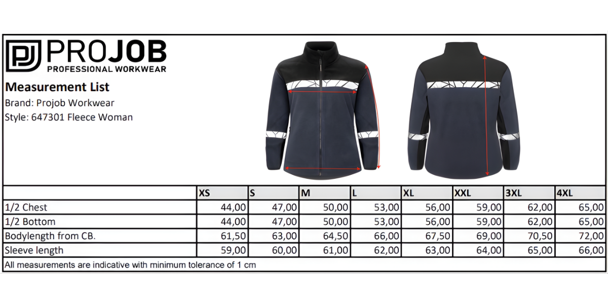 Size Chart 647301 Fleece Woman