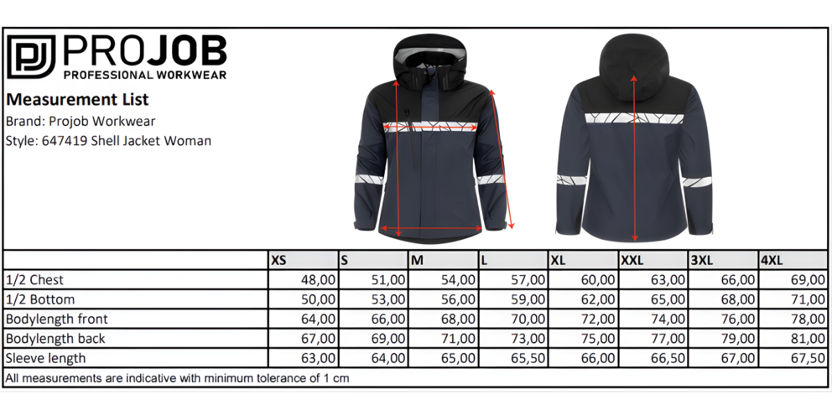 Size Chart 647419 Shell Jacket Woman