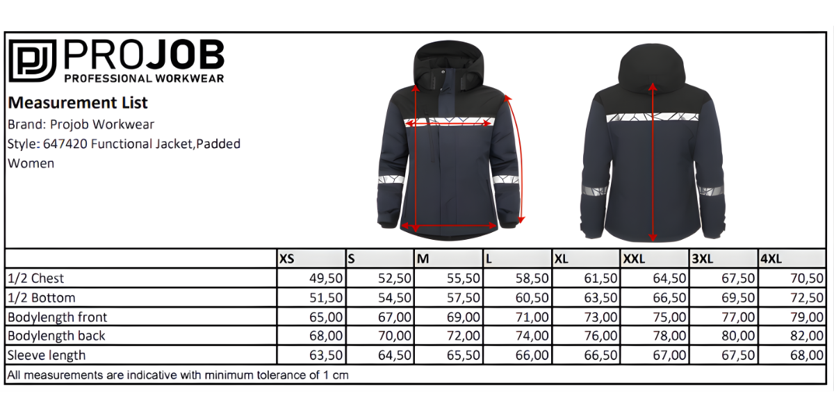 Size Chart 647420 Functional Jacket,Padded Women