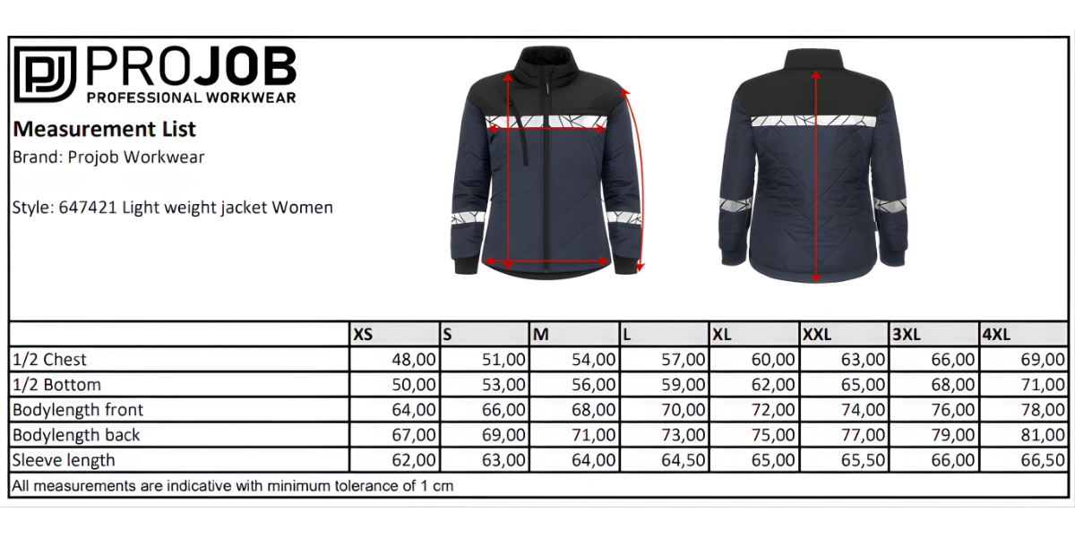 Size Chart 647421 Light weight jacket Women
