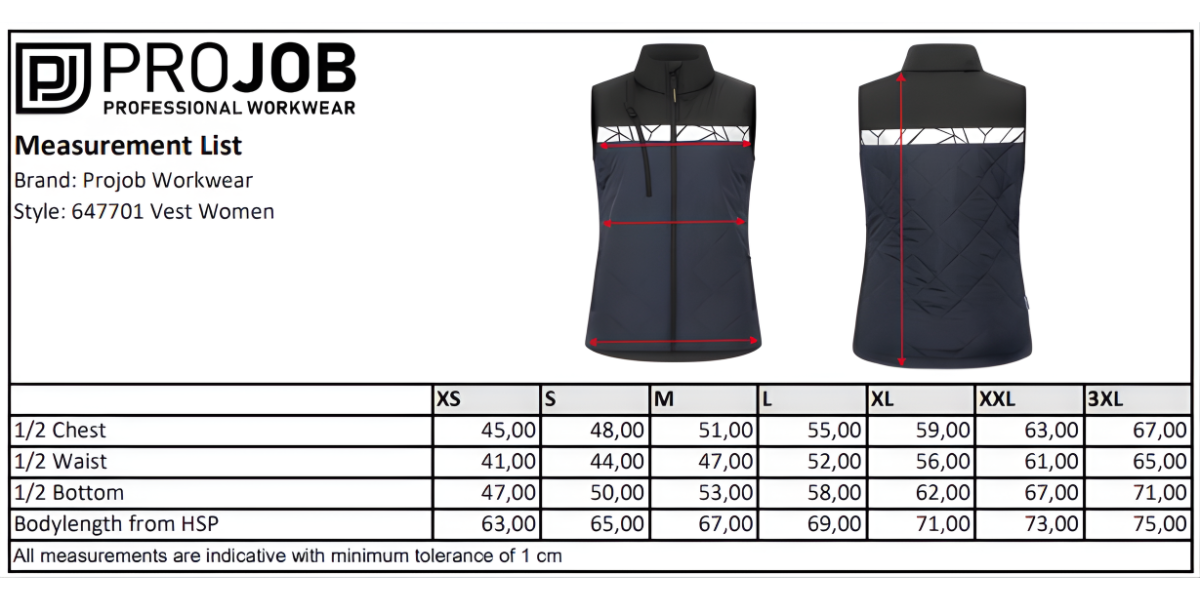 Size Chart 647701 Vest Women